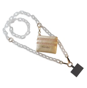 SAVE THE GIRLS WHITE ICE CHAIN GOLD POUCH CROSS BODY CLIP & GO CELL PHONE WALLET - Picture 1 of 7
