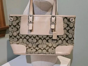 Borsa Coach Logo 6366 Pelle Firmata Tela Borsa Tote Bag Doppio Manico - Foto 1 di 12