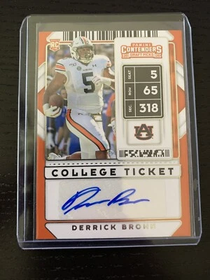 2020 Panini Contenders Derrick Brown RC Auto College Ticket Auburn  - Image 1 of 3