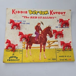 Vintage Kiddie Button Kutout Children's Novelty Buttons Red Stallion Horse New - Picture 1 of 5
