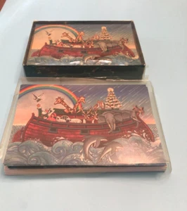Vintage 2 Sets SANTA NOAH mit seiner ARCHE & TIERE Weihnachts-/Feiertagskarten NEU - Bild 1 von 8