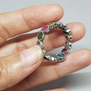 Vintage Handmade Thai 925 silver Natural Multi Gemstone band  Rare Rings Size8 - Picture 1 of 8