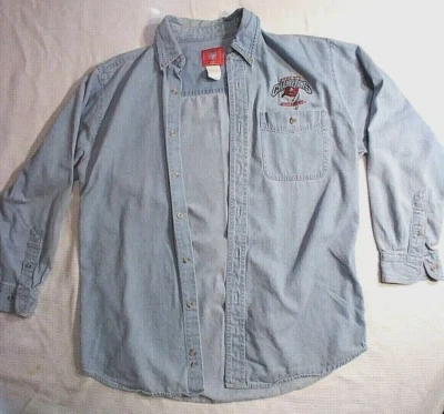 Vintage NFL, Buccaneers 2002 NFC Champions - Blue Denim Long Sleeve, Size Med. - Image 1 of 4