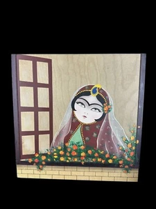 Hand-Painted on Wood Board Art Persian Qajar Iranian woman inspired painting - Picture 1 of 10