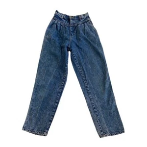 Vintage 1980s Jack Mulqueen Acid Wash High Waisted Ruched Pleating Tapered Jeans - Picture 1 of 16
