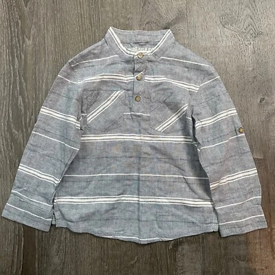 Top Genuino Niños Niños Medio Botón Rayas Simulado Cuello Bolsillos Azul Blanco Talla 5T Foto 1 de 4