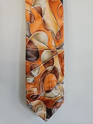 Corbata Jerry Garcia marrón/naranja patrón de círculo, cincuenta y cuatro, 100 % seda Foto 1 de 4