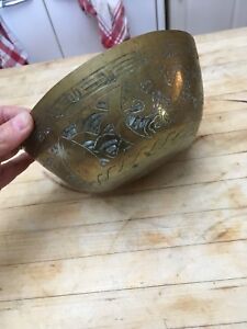 Vintage Chinese Brass Bowl 7 inches wide C.1920s: Engraved Dragon & Phoenix