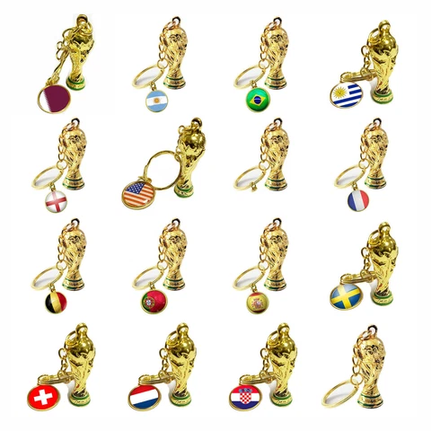 2022 Qatar World Cup Football Souvenirs Alloy Cup National Flag Keychains Cover
