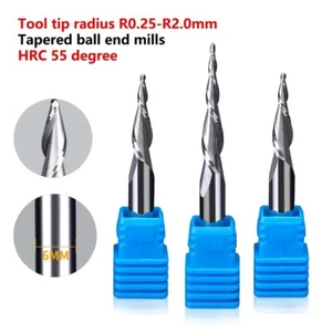 Solid Carbide Taper Ballnose End Mill 6mm Shank HRC55°Tapered Ball Nose End Mill - Picture 1 of 35