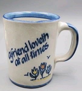 Louisville Pottery Mug "A Friend Loveth At All Times" Saying Stoneware Tulips - Picture 1 of 8