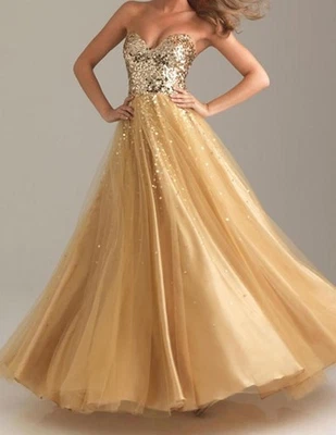 Night Moves Gold Sequin Ball Gown Dress Strapless Pageant 4 - Image 1 of 4