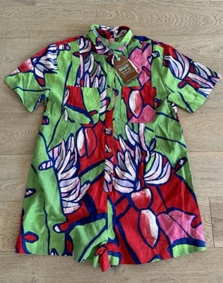 NWT Farm Rio Brazil Green Red Blue Banana Linen Romper Jumper Size PS Super Cute - Image 1 of 4