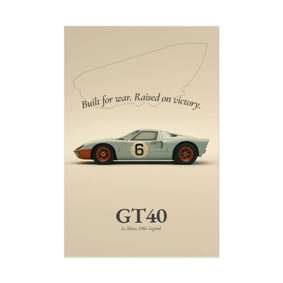 Póster Ford GT40 - Póster de coche, carreras de Le Mans, arte de pared vintage de deportes de motor Foto 1 de 4