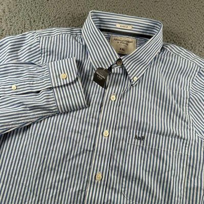 Abercrombie & Fitch Shirt Mens XXL Blue White Striped Muscle Fit Button Up NWT - Image 1 of 4
