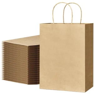 Gift Bags 100Pcs Brown Paper Bags with Handles Bulk 8x4.5x10.8 Inch Paper Gif... - Picture 1 of 6