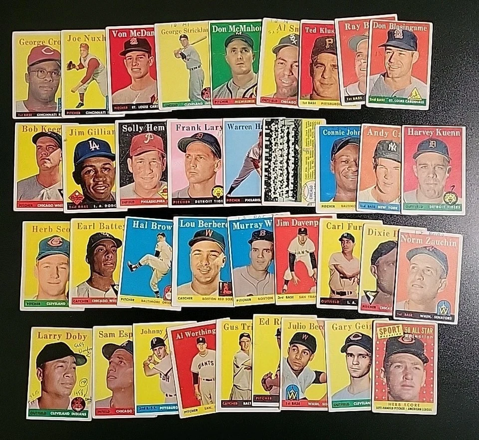 Lote de béisbol 1958 Topps - 36 diferentes - con puntaje de George Crowe y hierbas Foto 1 de 4
