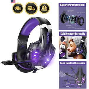 Stereo Gaming Headset for PS5 PS4 PC Xbox One Noise Cancelling Purple - Picture 1 of 9