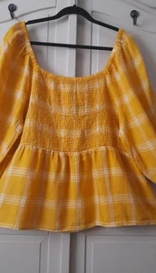 Marks&Spencer Bright Gold Top With Shirred Bodice Size 22 - Picture 1 of 11