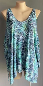 AUTOGRAPH Blue/Green/White Cold Shoulder Short Dolman Sleeve Top Plus Size 16 - Picture 1 of 11