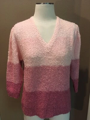 Suéter Top Vintage Diane Von Furstenberg M Texturizado Rosa Rayas Cuello en V Foto 1 de 4