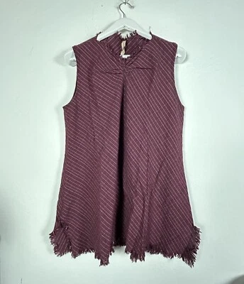 Nueva túnica a cuadros de vino Cynthia Ashby para mujer con dobladillo grande con flecos sin mangas Foto 1 de 4