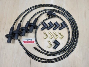 Universal 8mm Vintage Cloth Spark Plug Ignition Wire Kit Aircooled VW Bug Yellow - Picture 1 of 3