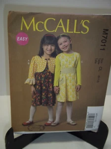 McCall's M7011 Easy Sewing Pattern Girls Dress Jacket Belt Size 6 7 8 Uncut FF - Picture 1 of 2