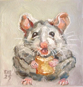 Maus Original Ölgemälde Tier Wandbild Wildes Leben Wanddeko Leinwand 6x6 Zoll - Bild 1 von 3