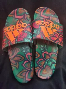 Adidas Adilette Comfort Slides Sandals Gx4302 Green Orange Floral Mens Sz 5 - Picture 1 of 15