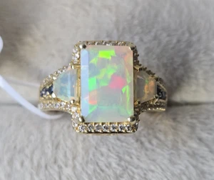 Premium Welo Opal/ Sapphire/ Zircon Ring in 18K Vermeil Sterling 3.90ctw Sz 8.75 - Picture 1 of 8
