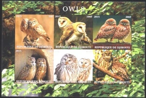 Mint stamp miniature sheet imperforate Fauna Birds Owls 2015 from Djibouti avdpz - Picture 1 of 1