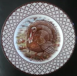 Royal Stafford THANKSGIVING TURKEY Brown "X" Border Dinner/Display Plate - NEW - Picture 1 of 5