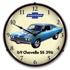 Retro Style 1969 Chevy Chevelle SS 396 LED Lighted Backlit Man Cave Wall Clock - Picture 1 of 4