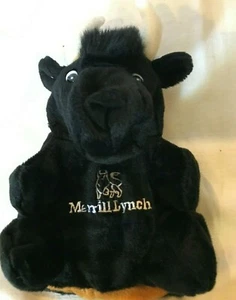 MERRILL LYNCH 9" plush BLACK BULL hand puppet  EUC - Picture 1 of 5