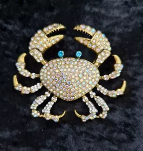 Large Rhinestone Crab Brooch Vintage Inspired Gold Tone Cancer Astrology - Picture 1 of 2