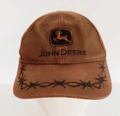 John Deere Youth Cap Hat Strap Back Adjustable Brown Barbwire Outdoor Farm Logo - Image 1 of 4