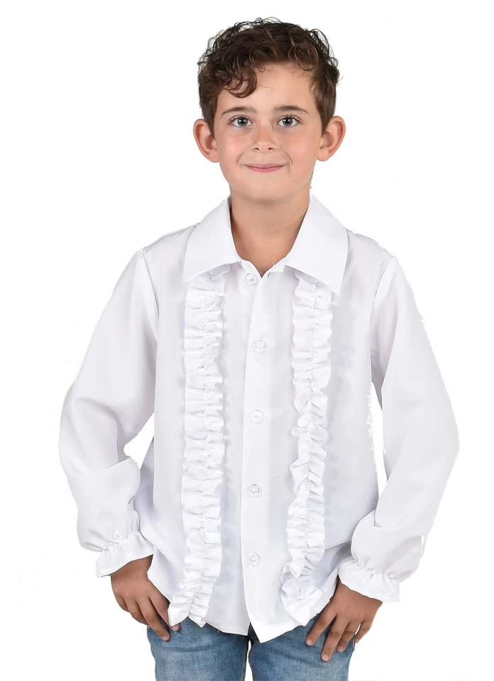 Niños - Camisa de esmoquin frontal con volantes años 70 - Blanca Foto 1 de 1