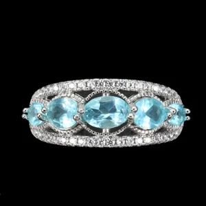 Anillo De Plata 925 Ovalado Con Apatita Azul Neón 6x4mm Joyería 8.5 - Imagen 1 de 9