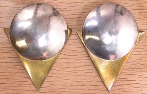 Schöne modernistische Ohrstecker Sterlingsilber und Messing X796B - Bild 1 von 3