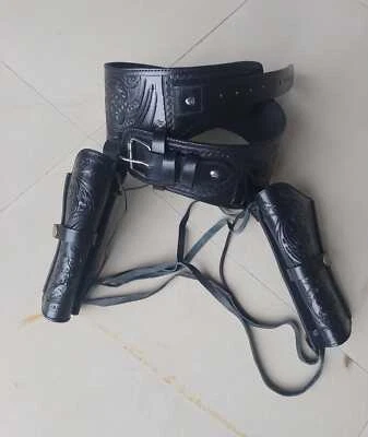 Western Double Gun Holster Belt Revolver Pistol Cowboy .22 .35/357 .44/45 Cal - Image 1 of 4