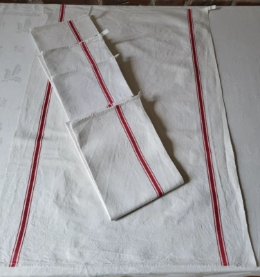 N13  5 Torchons en métis à liteaux rouges 55x78cm VINTAGE 5 metis clothes - Photo 1/4
