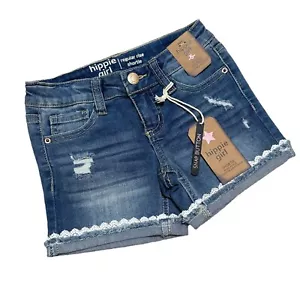 Hippie Girl NWT LiL’ Girl Size 5 Shortie Reg-Rise Stretch Lace Trim Jean Short - Picture 1 of 5