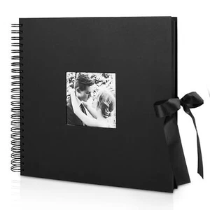 Large Photo Scrapbook Black Pages Wedding Guest Memory Book 80 Pages - Picture 1 of 7