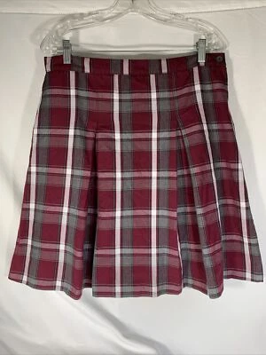 Classroom School Uniforms Girls' Pleat Skirt, Maroon /White/Grey Size  14 1/2 - Image 1 of 4