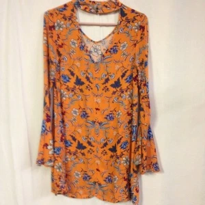 Xhilaration Juniors Bell-Sleeve Cutoff Shift Dress - Sunburst - Size: M - Picture 1 of 2