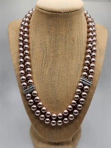 M & N 925 sterling silver faux pearl collar necklace Pink Pearl - Picture 1 of 4
