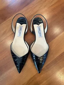 Jimmy Choo black croc embossed leather points slingback flat shoes - Picture 1 of 3