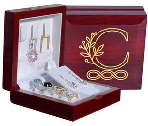 Personalized Jewelry Box for Women - Her Initial Engraved 4 X 4 X 1.5 Inch C - Picture 1 of 6