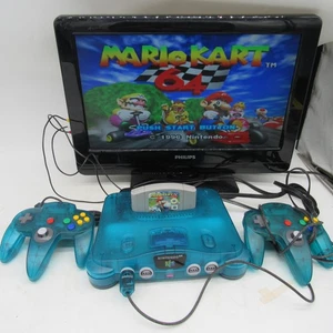 Nintendo 64 Ice Blue Console Funtastic USA Version All OEM N64 Mario Kart 64 - Picture 1 of 14